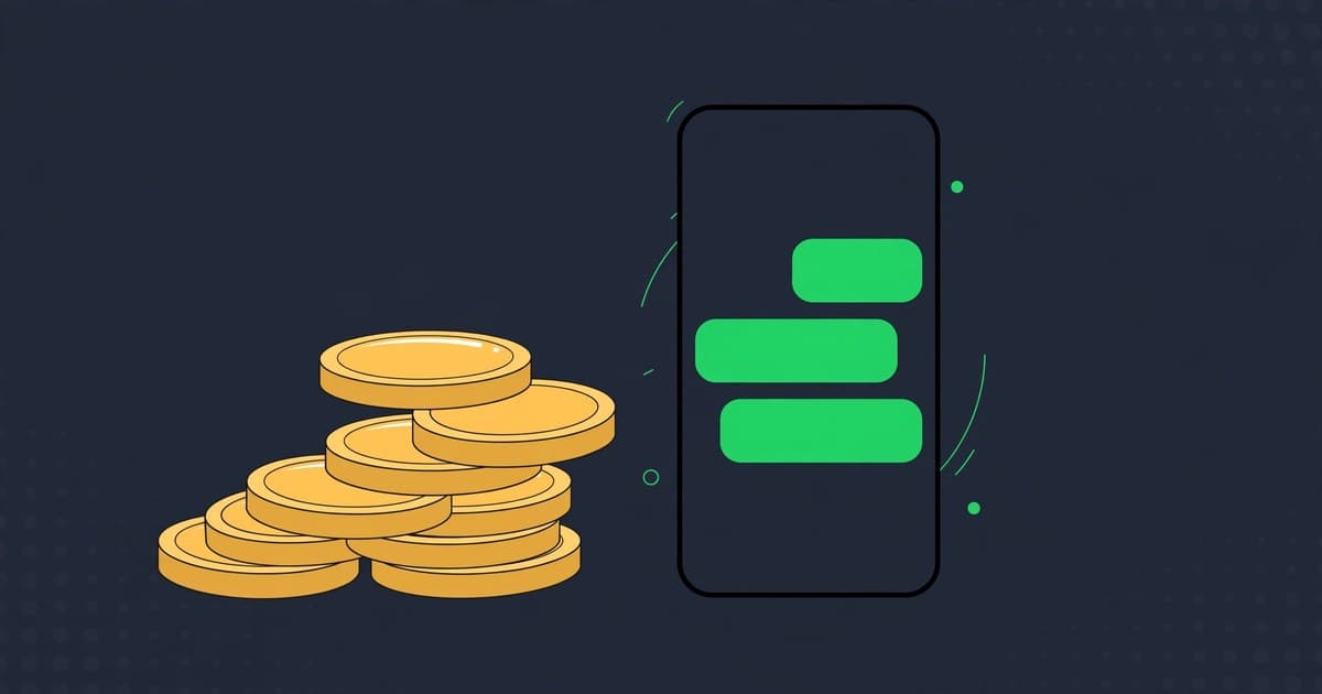 Illustration of WhatsApp Business API pricing with coins and chat bubbles